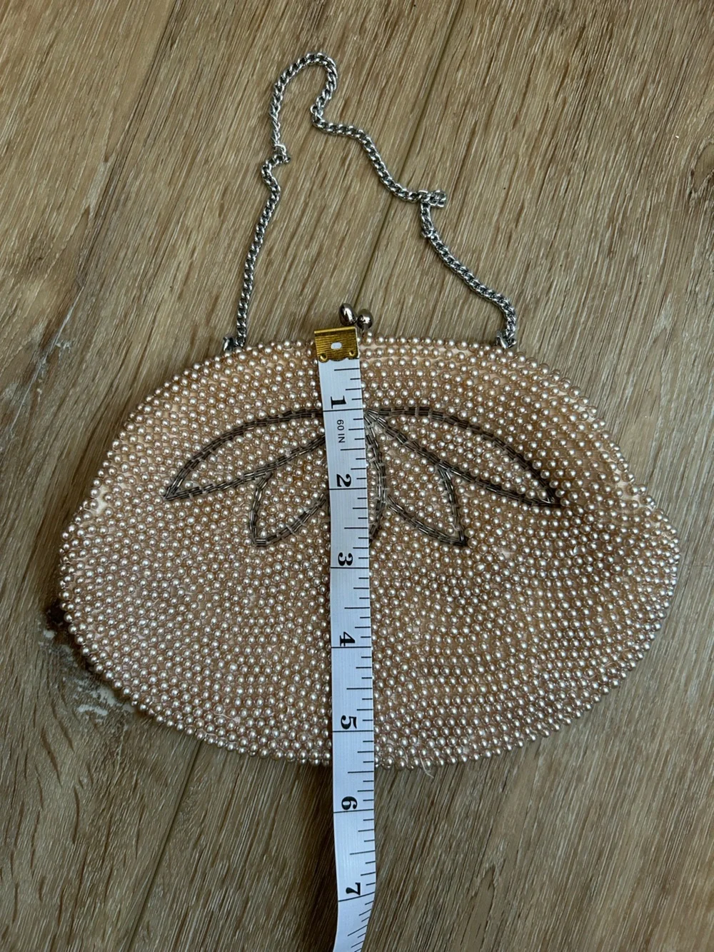 Beaded Evening Clutch in Cream with Lotus design